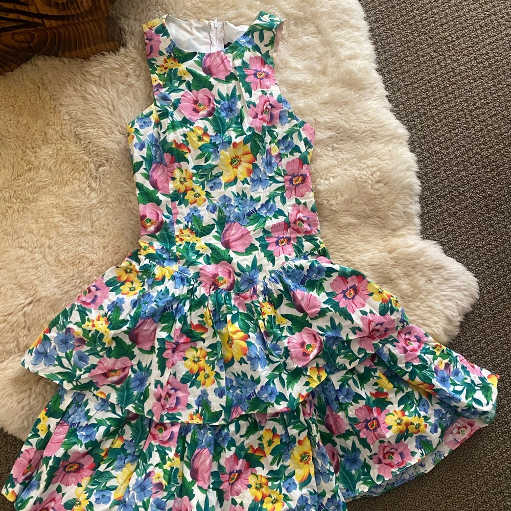 Vintage 80s spring prom homecoming obnoxious floral print tank mini dress